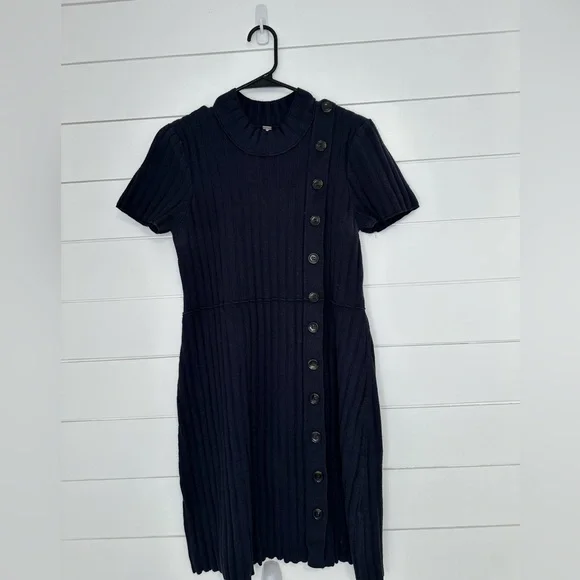 Free People Lottie Navy Blue Ribbed Button Front Mock Neck Sweater Dress XL (A11 - Picture 6 of 11
